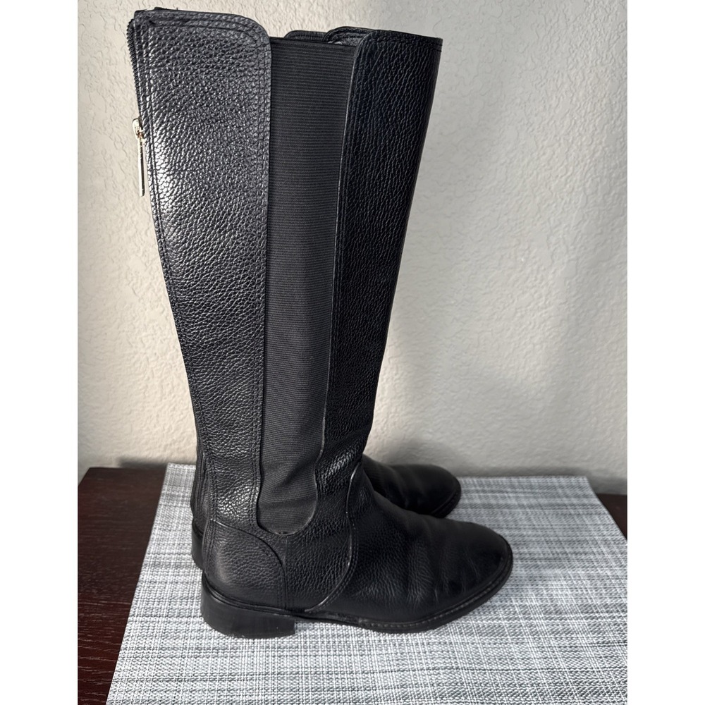Tory Burch Christy Boots Size 7 Leather Knee High Black Gold  Equestrian Luxury
